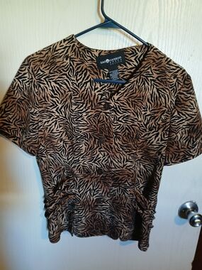 Sag Harbor Womens Brown & Black Patterned Short Sleeve Shirt